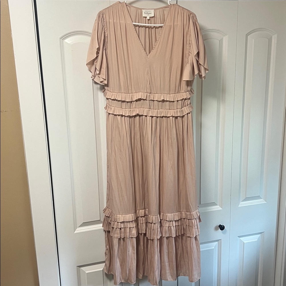 Light Pink Ruffle Midi Dress